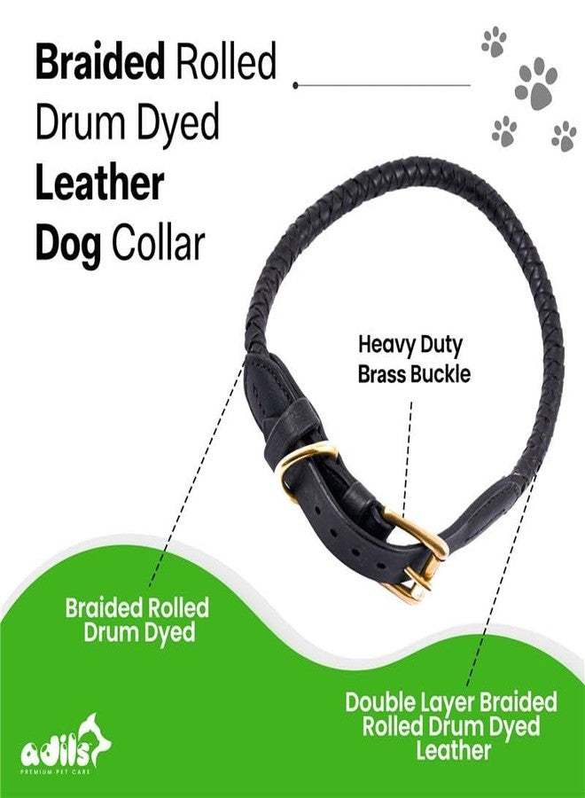 ADIL'S Braided Rolled Drum Dyed (DD) Leather Dog Collar - Strong & Stylish, Comfortable Fit with Heavy-Duty Brass Buckle and D-Ring for Leash Attachment, Ideal for Medium & Large Dogs, S,Black - Image 2